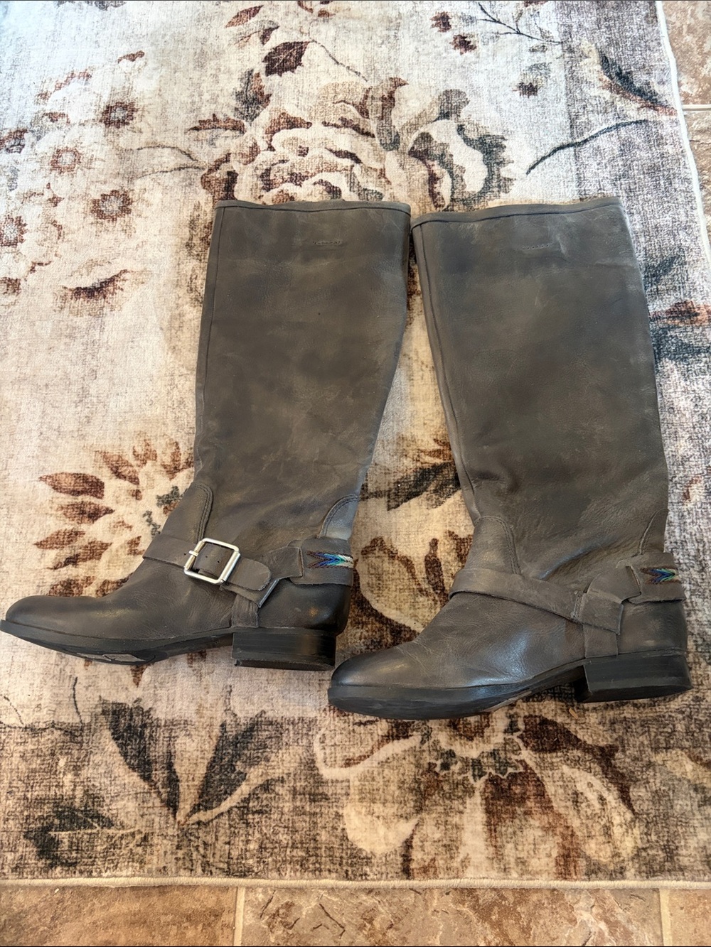 Lucky Brand Gray Leather Tall Harness Riding Boots
